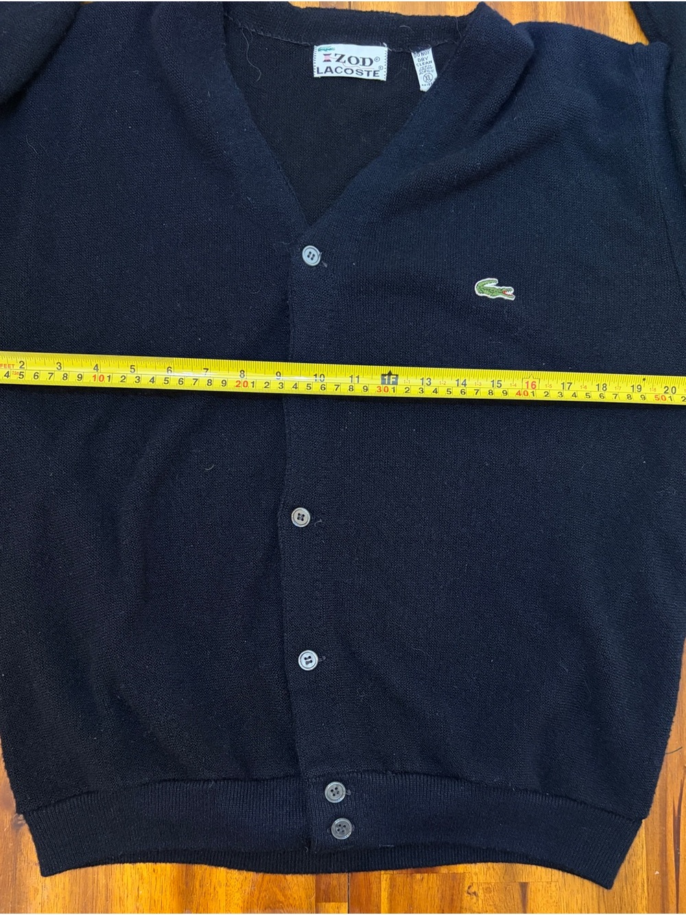 Lacoste Men's Black V-Neck Button-Up Cardigan with Green Crocodile Logo - Picture 6 of 6